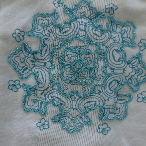 Y2K White Tank Top with Teal Beading - Picture 2 of 7